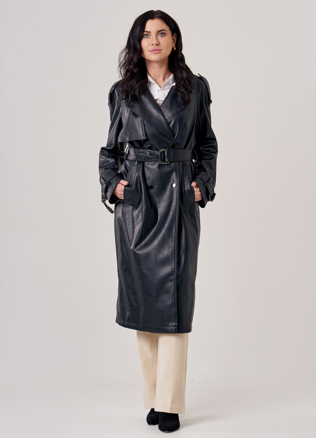 фото Женское пальто из искусственной кожи модель № 605