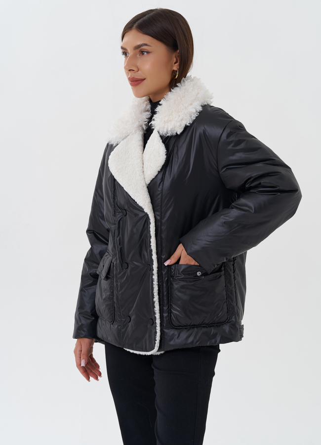 Утепленная куртка с воротником из эко меха модель № 27658 в кредит