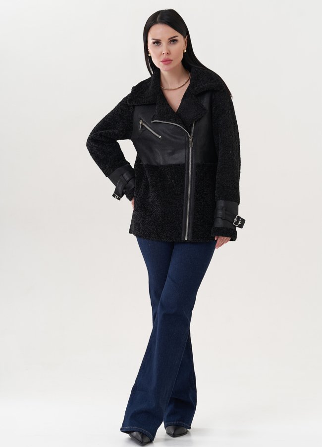 фото Комбинированная эко дубленка модель № 26734