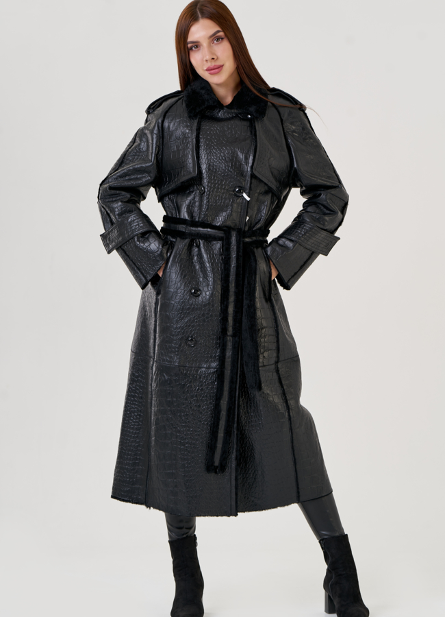 фото Женская дубленка с английским воротником  модель № 23351