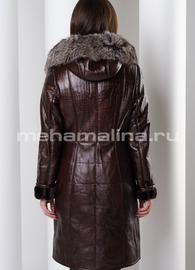 Дубленка из эко кожи коричневого цвета с натуральным мехом модель № 15002-1 универмаг малина
