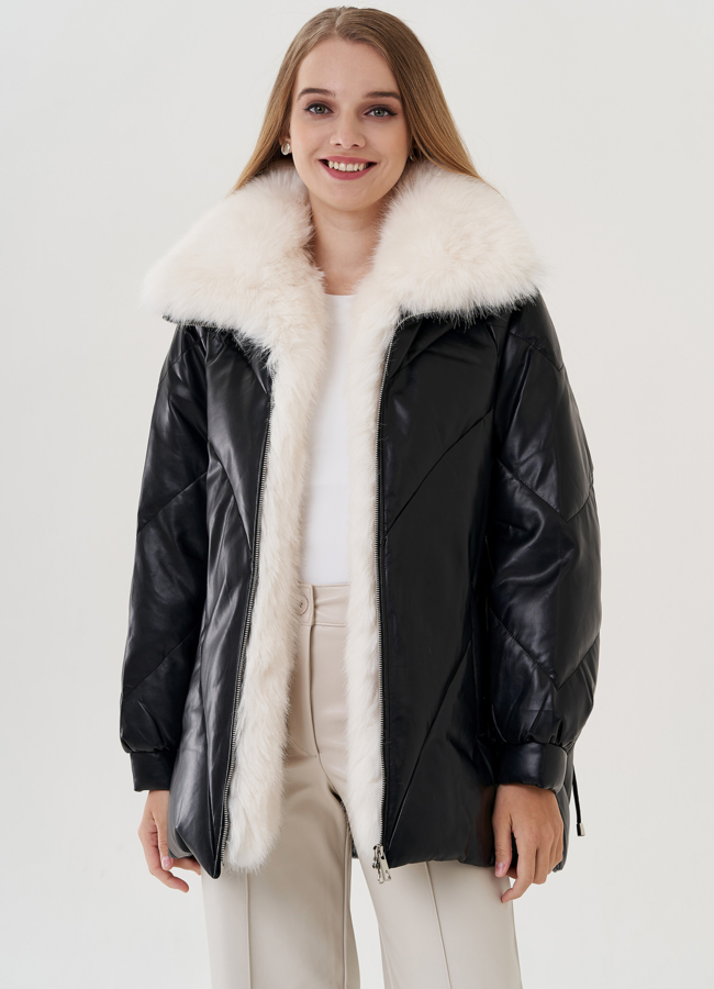 Куртка из эко кожи с воротником из искусственного меха модель № 25468 универмаг малина