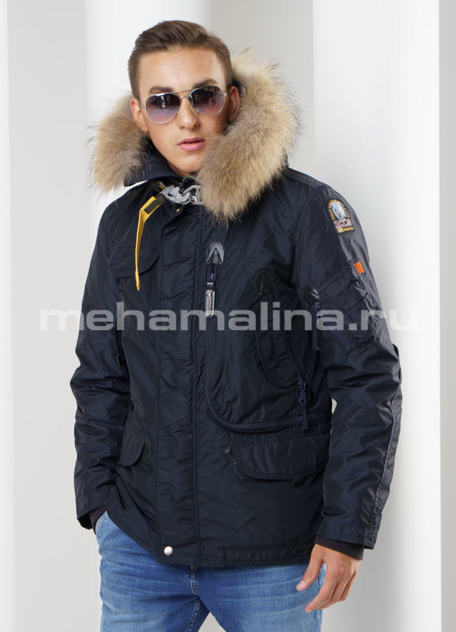 Мужской пуховик с капюшоном модель № KM-13 меха малина