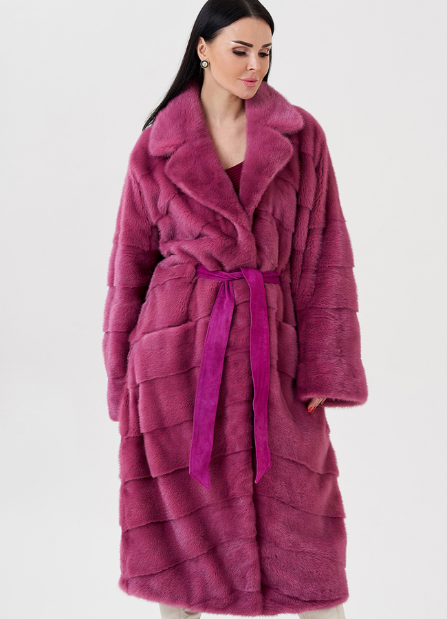 Шуба из норки с английским воротником  модель № 23976 меха малина