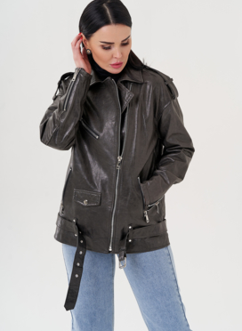 Длинная косуха из натуральной кожи серого цвета Длинная косуха из натуральной кожи серого цвета