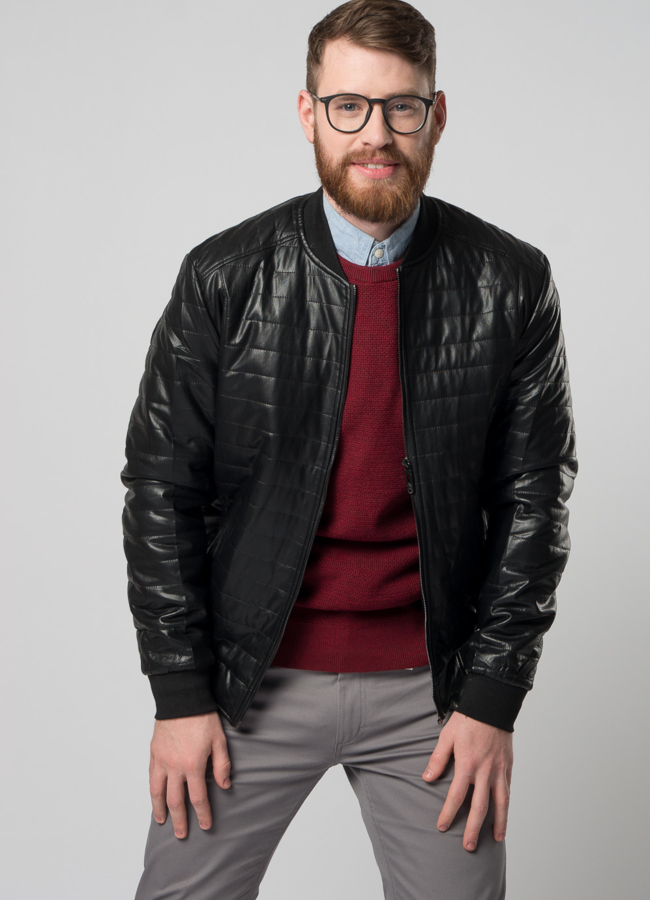 Бомбер из эко кожи черного цвета модель № 715 универмаг малина