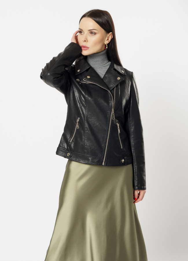 Куртка из эко кожи черного цвета модель № 22695 в кредит