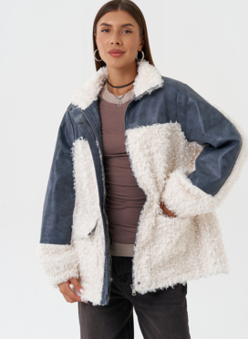 Жакет синего цвета с эко мехом Жакет синего цвета с эко мехом