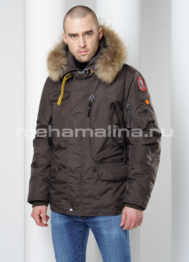 Пуховик мужской с капюшоном модель № KM-34 меха малина