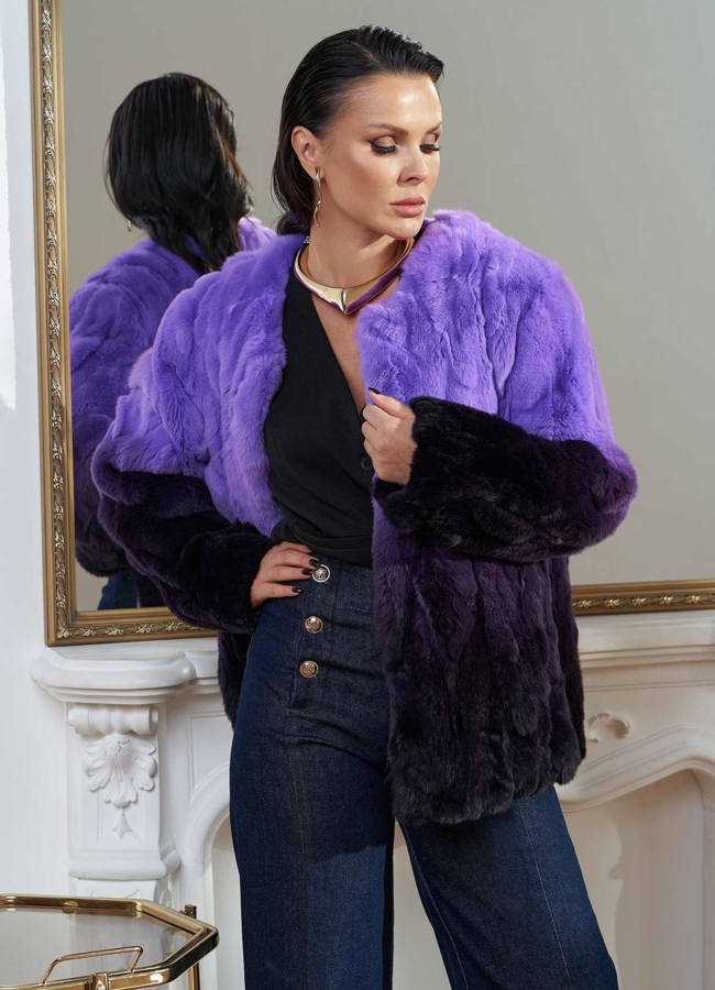 Шуба из меха кролика с градиентом модель № 28152 в рассрочку