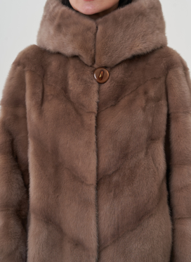 Норковая шуба с капюшоном 