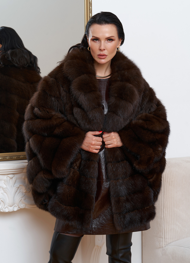 Шуба из куницы  модель № 26173 меха малина