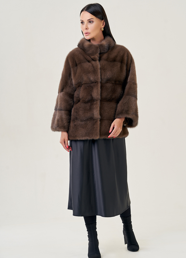 фото Шуба из норки с воротником стойка модель № 78770