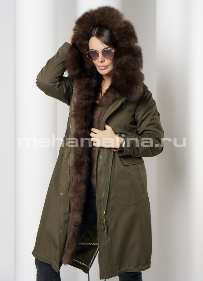 Парка в цвете хаки с капюшоном отделка песец модель № 1813 универмаг малина