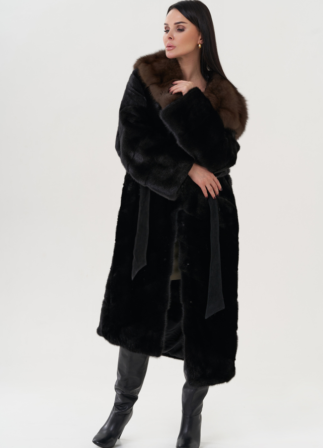 Шуба из норки с капюшоном  из куницы  модель № 25808 универмаг малина