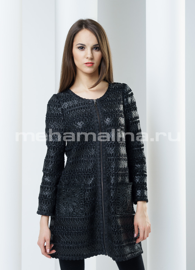 Кожаный френч на молнии, ручная работа модель № K-209 меха малина