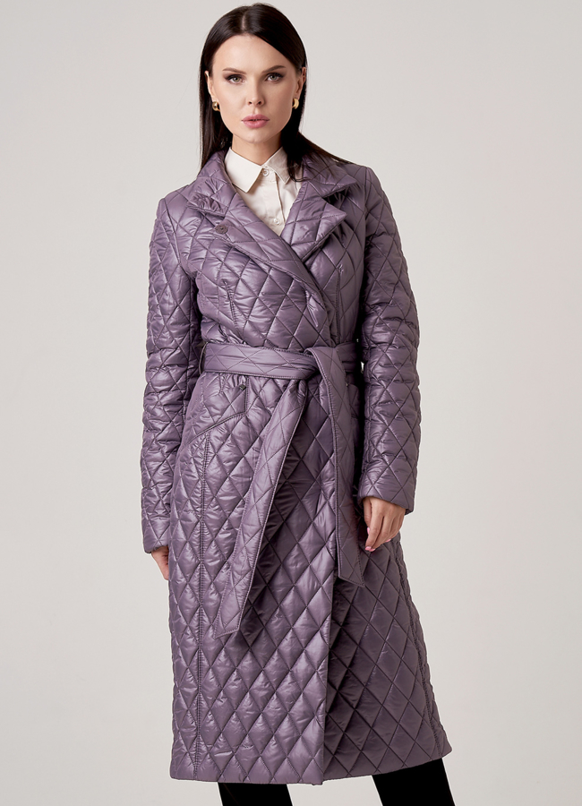 Утепленное женское пальто фиолетового цвета модель № 2692 меха малина