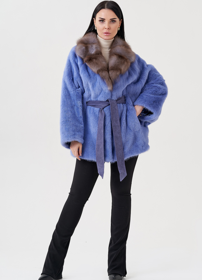 фото Шуба из норки с английским воротником из куницы  модель № 23978