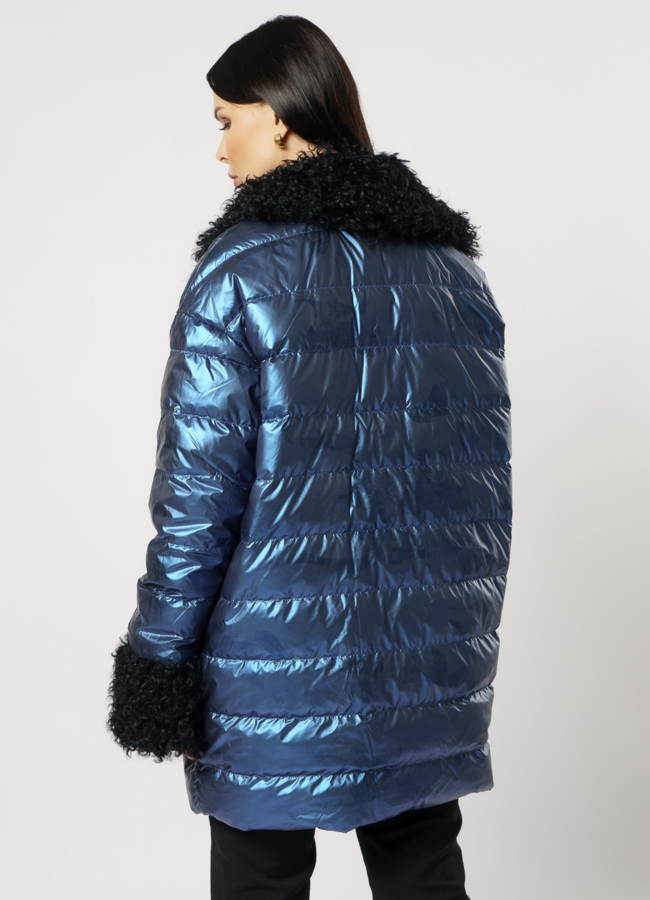 Двусторонний пуховик на молнии с английским воротником модель № 133 универмаг малина