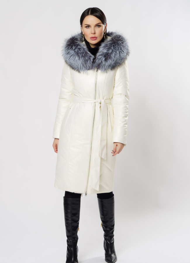 фото Пуховик из эко кожи на молнии с капюшоном модель № 19345