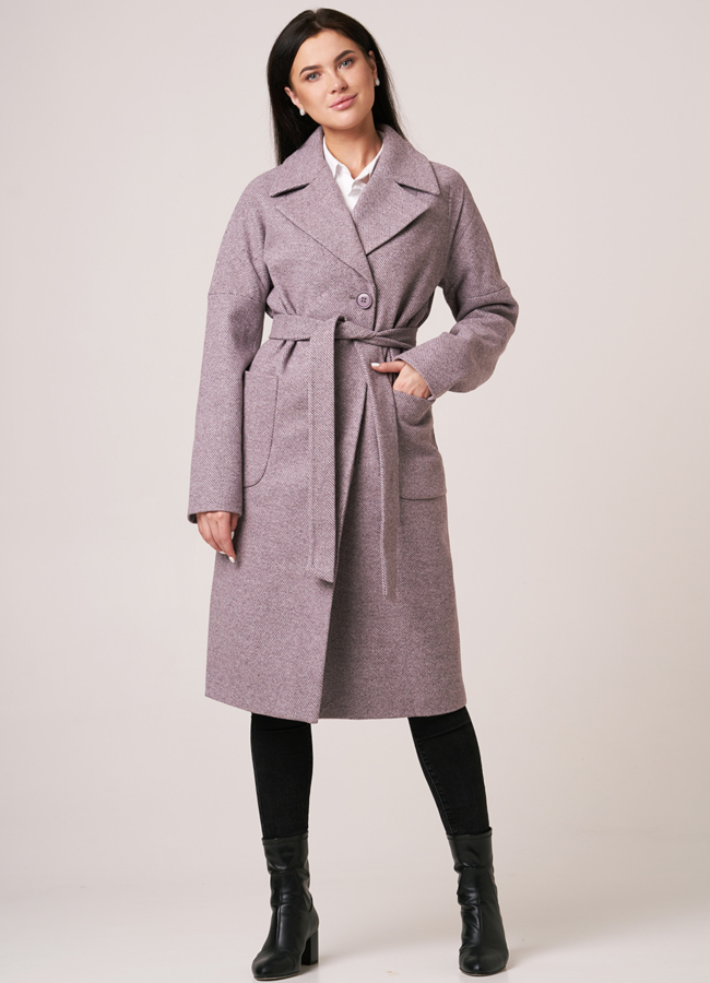 Пальто с поясом модель № 5585 меха малина
