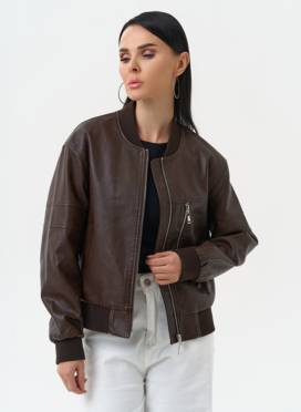 Куртка бомбер из эко кожи коричневого цвета