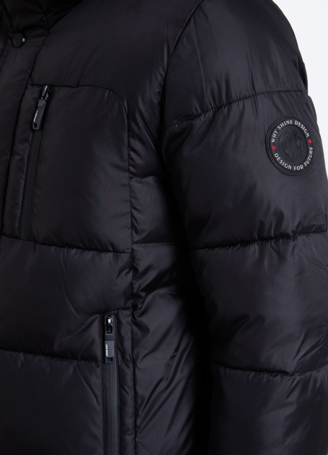 Пуховик мужской черного цвета с капюшоном  модель № 25521 универмаг малина