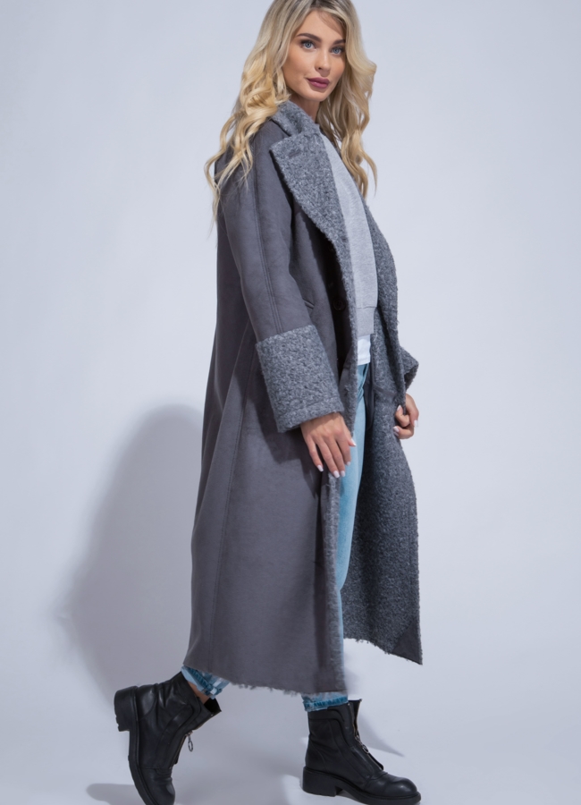 Удлиненная искусственная дубленка цвета графит модель № 8145 универмаг малина