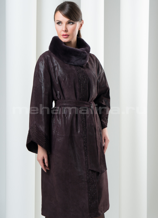Замшевый плащ, воротник рекс модель № K-175 в кредит