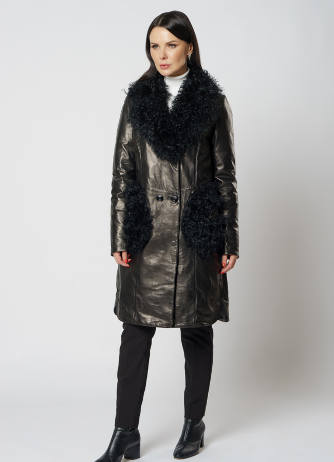 Полупальто из натуральной кожи черного цвета модель № 18237 в кредит