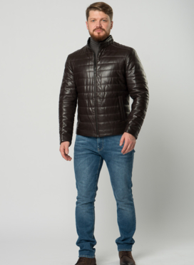 Мужская  утепленная куртка из натуральной кожи коричневого цвета
