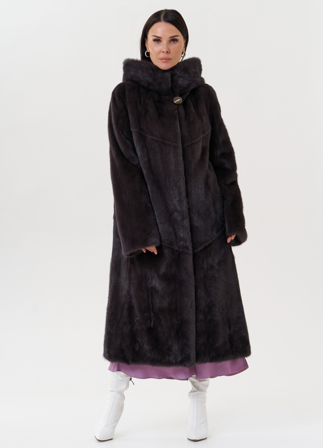 фото Женская норковая шуба с капюшоном модель № 27582