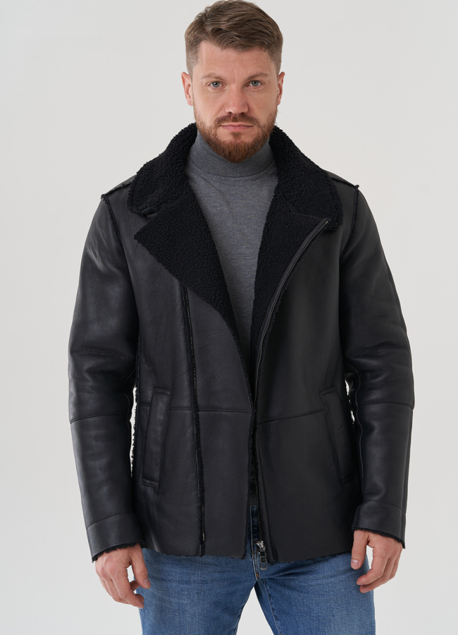 Дубленка мужская черного цвета  модель № 81636 в кредит