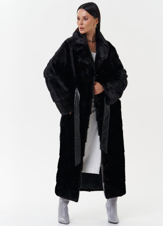 Длинная женская шуба из меха норки модель № 27593 универмаг малина