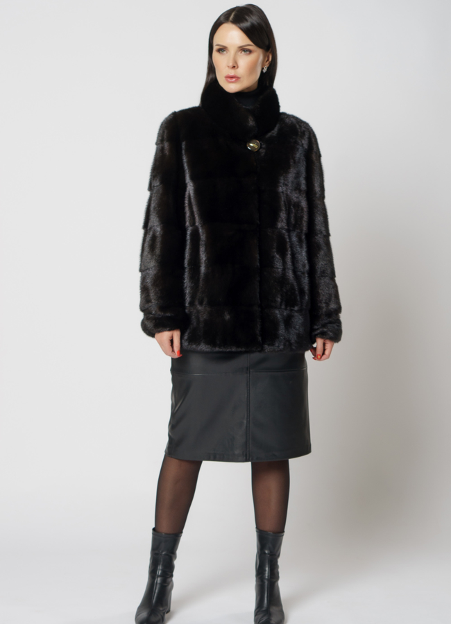 Укороченная норковая шуба с воротником стойкой модель № S-809 в рассрочку