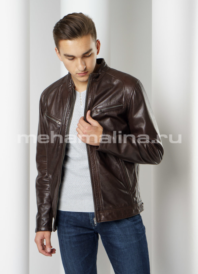 Современная кожаная куртка  модель № KP-204 универмаг малина
