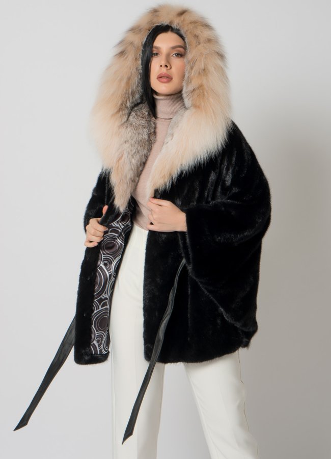 Шуба из скандинавской норки с рысью модель № 1405 универмаг малина