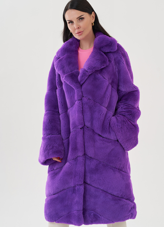 Длинная шуба из кролика фиолетового цвета модель № 81497 универмаг малина