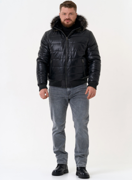 Пуховик из эко кожи черного цвета 