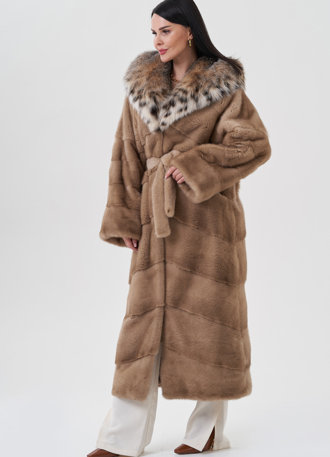 фото Норковая шуба с рысью модель № 24676