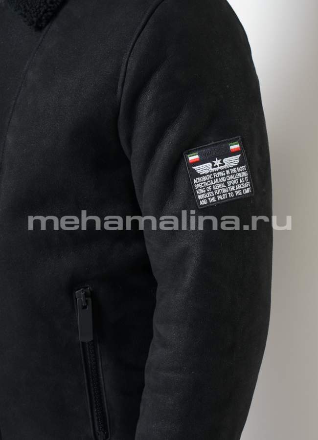 Дубленка черного цвета на молнии с воротником модель № DM-122 универмаг малина