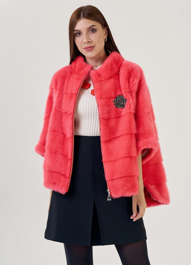 Шуба из норки розового цвета модель № 23112 в рассрочку