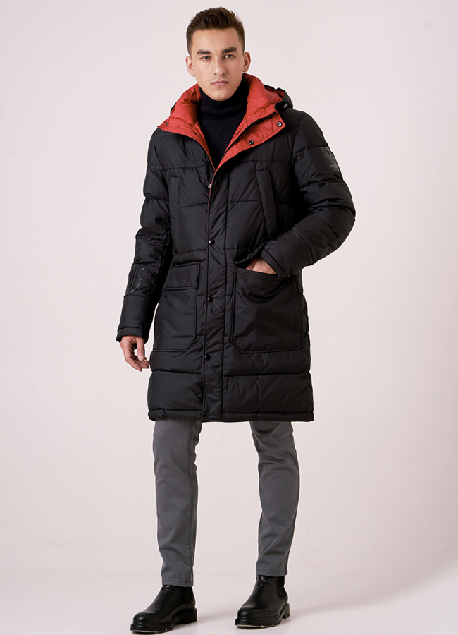 фото Зимний пуховик удлиненный с капюшоном модель № 0992