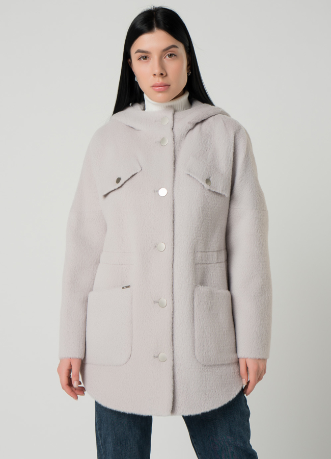 фото Женское полупальто-парка светло-фиолетового цвета модель № 21872