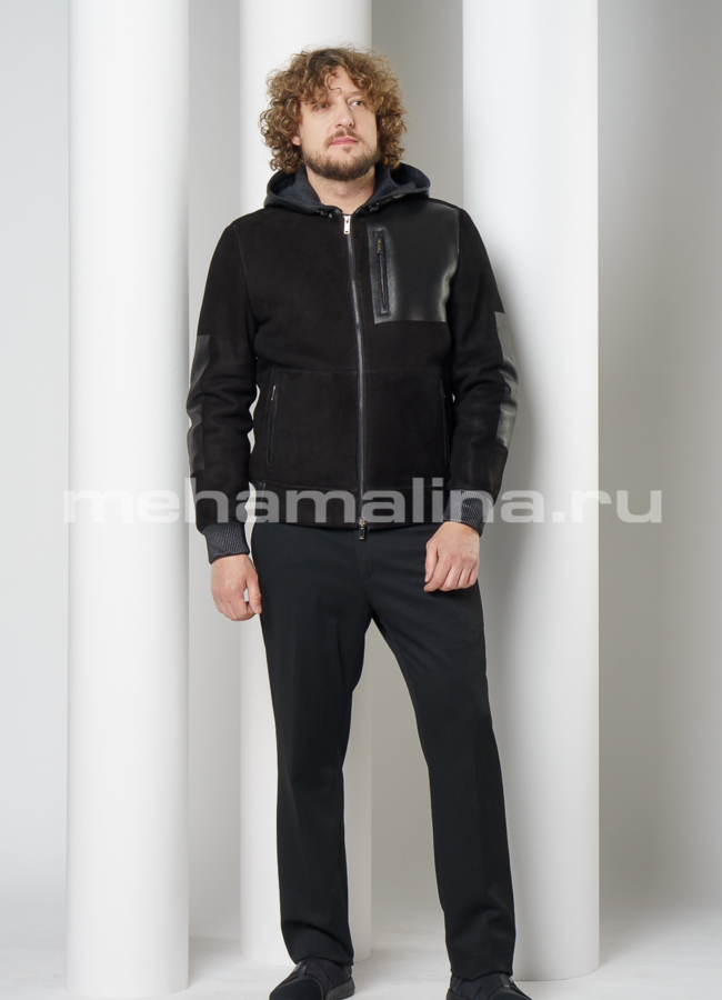 Дубленка на молнии с капюшоном модель № DM-124 в кредит