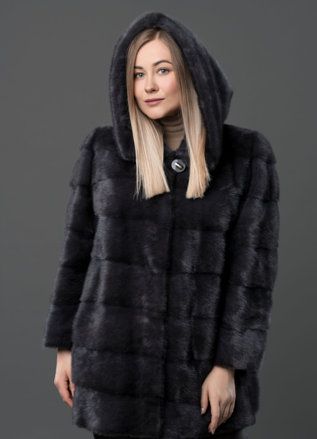 фото Норковая шуба трансформер в цвете графит модель № 2105