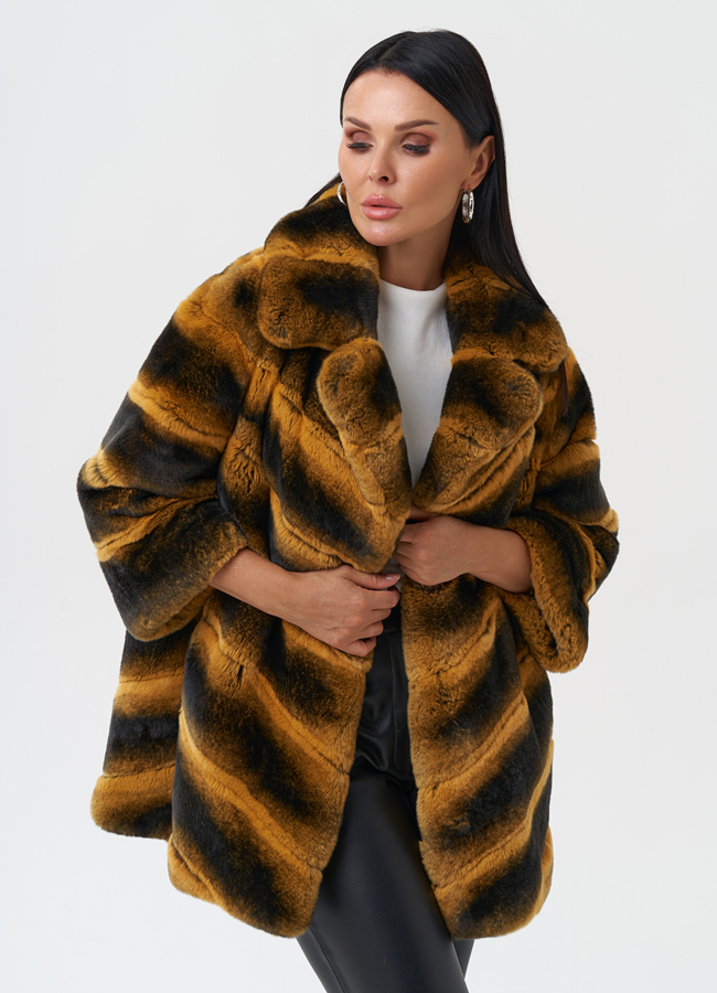 Шуба из меха кролика модель № 28445 меха малина