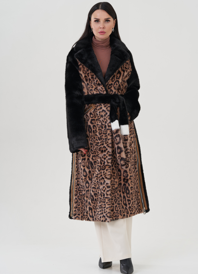 Шуба с принтом из эко меха модель № 24917 меха малина