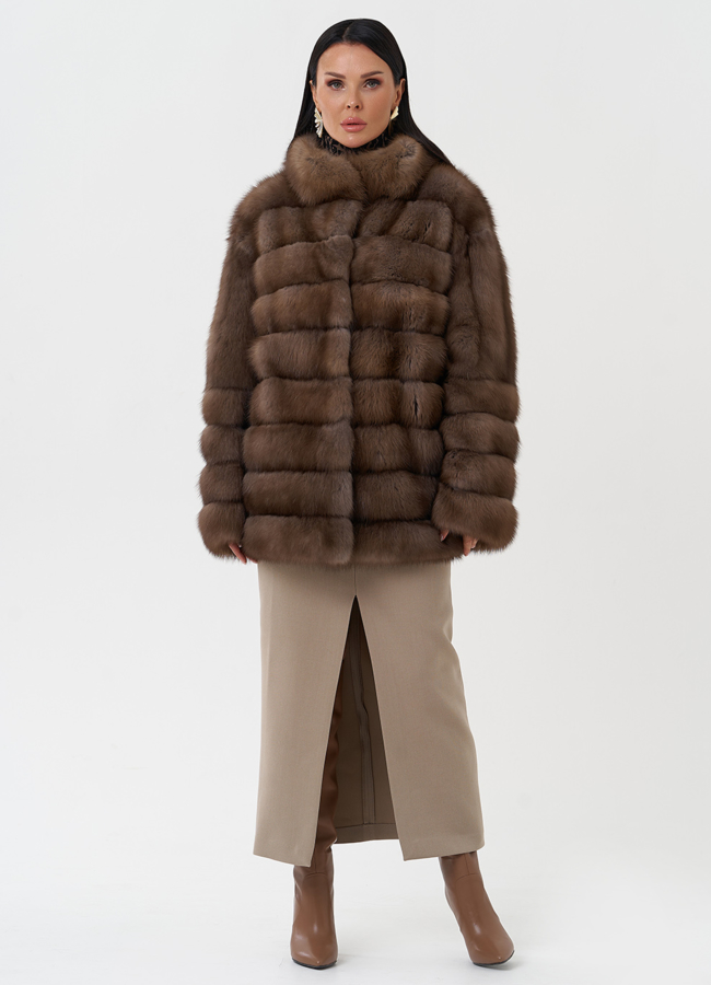 Оверсайз шуба из меха куницы модель № 28085 универмаг малина