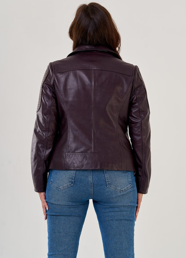 Женская куртка косуха бордового цвета модель № 10637 в кредит